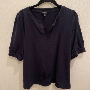 Talbots Navy Puff Sleeve Split Neck Top Petite Large